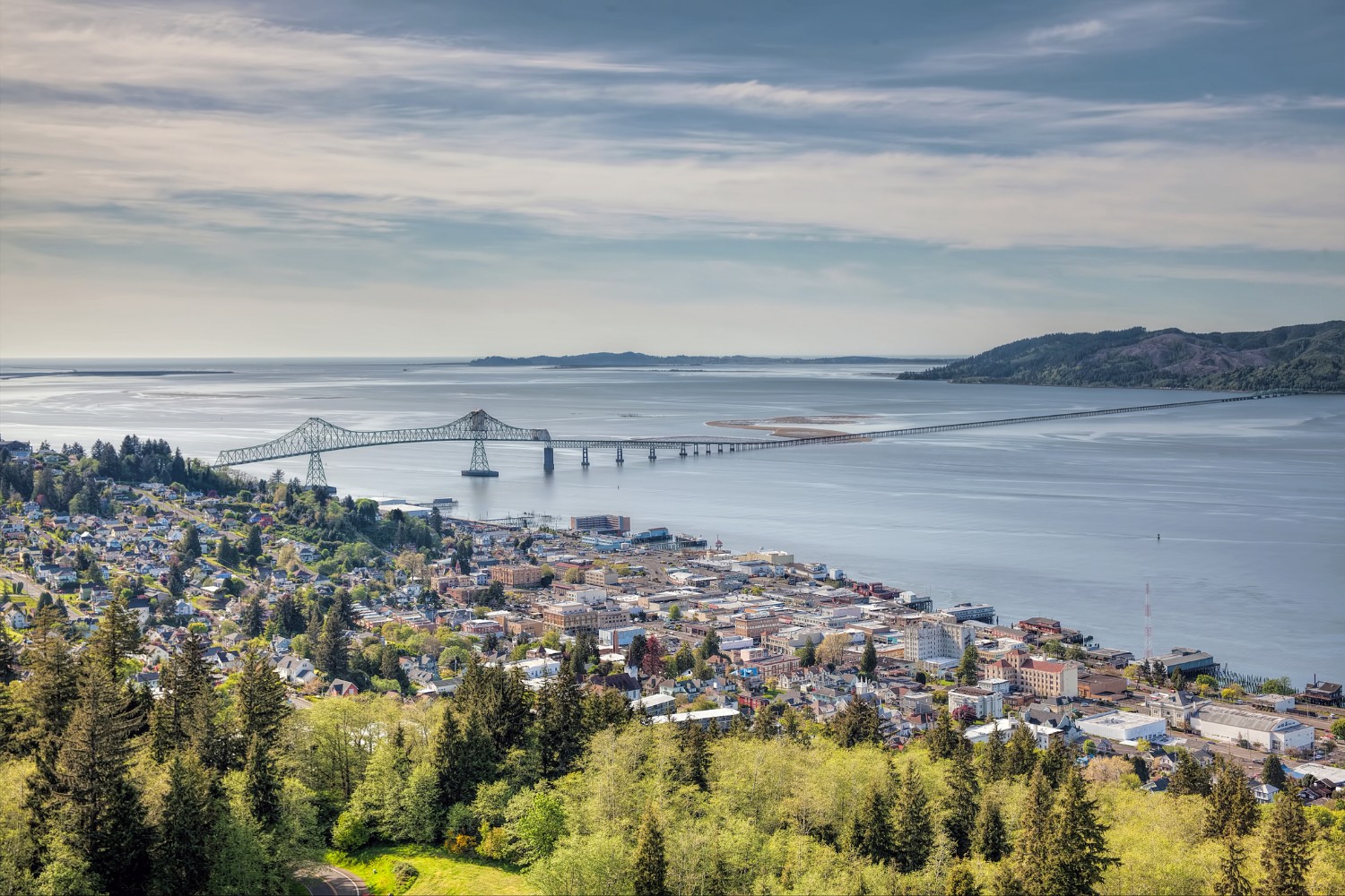 Astoria Oregon Cityscape with Astoria-Megler Bridge Scenic View