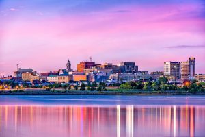 Portland, Maine, USA downtown skyline from Back Cove.