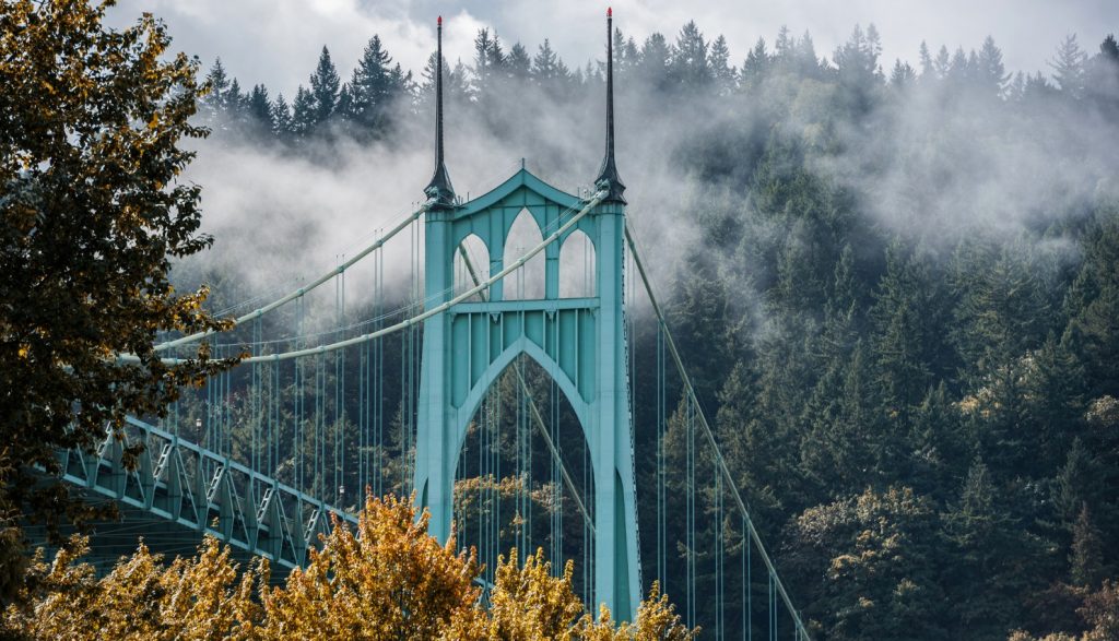 Portland bridge in the fog | Road trip from Portland to Oregon Coast